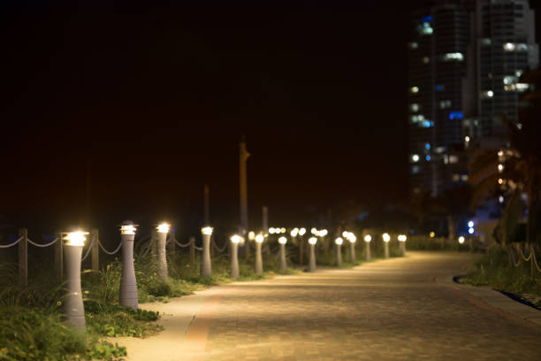 Pathway with energy-efficient LED bollard lighting in an Indian home garden