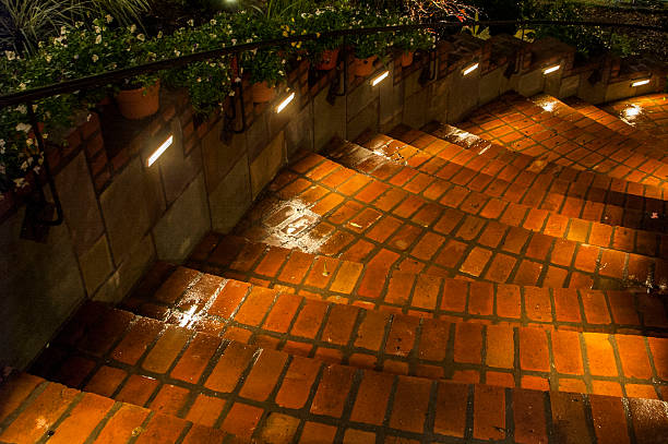 Recessed LED step lighting for garden entry stairs