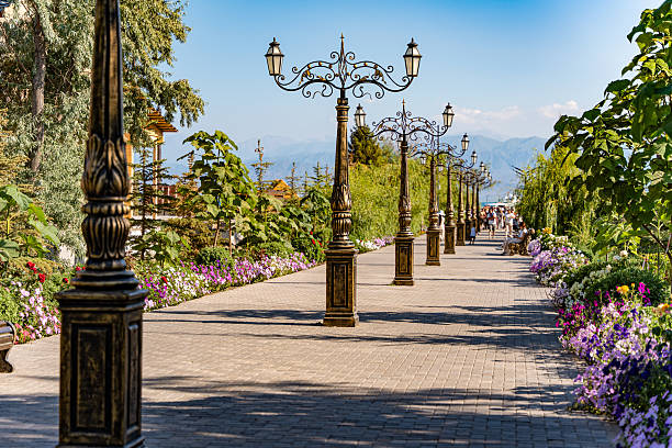 Garden lights with poles illuminating the driveway and front garden in India