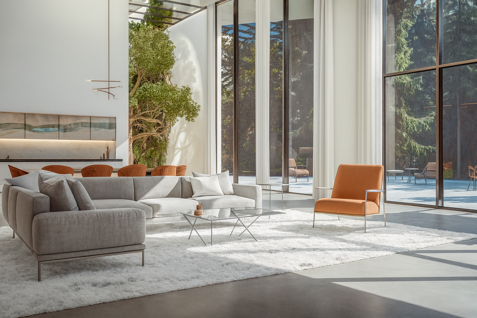 Luxury living room with ambient, task, and accent lighting designed by a professional lighting consultant