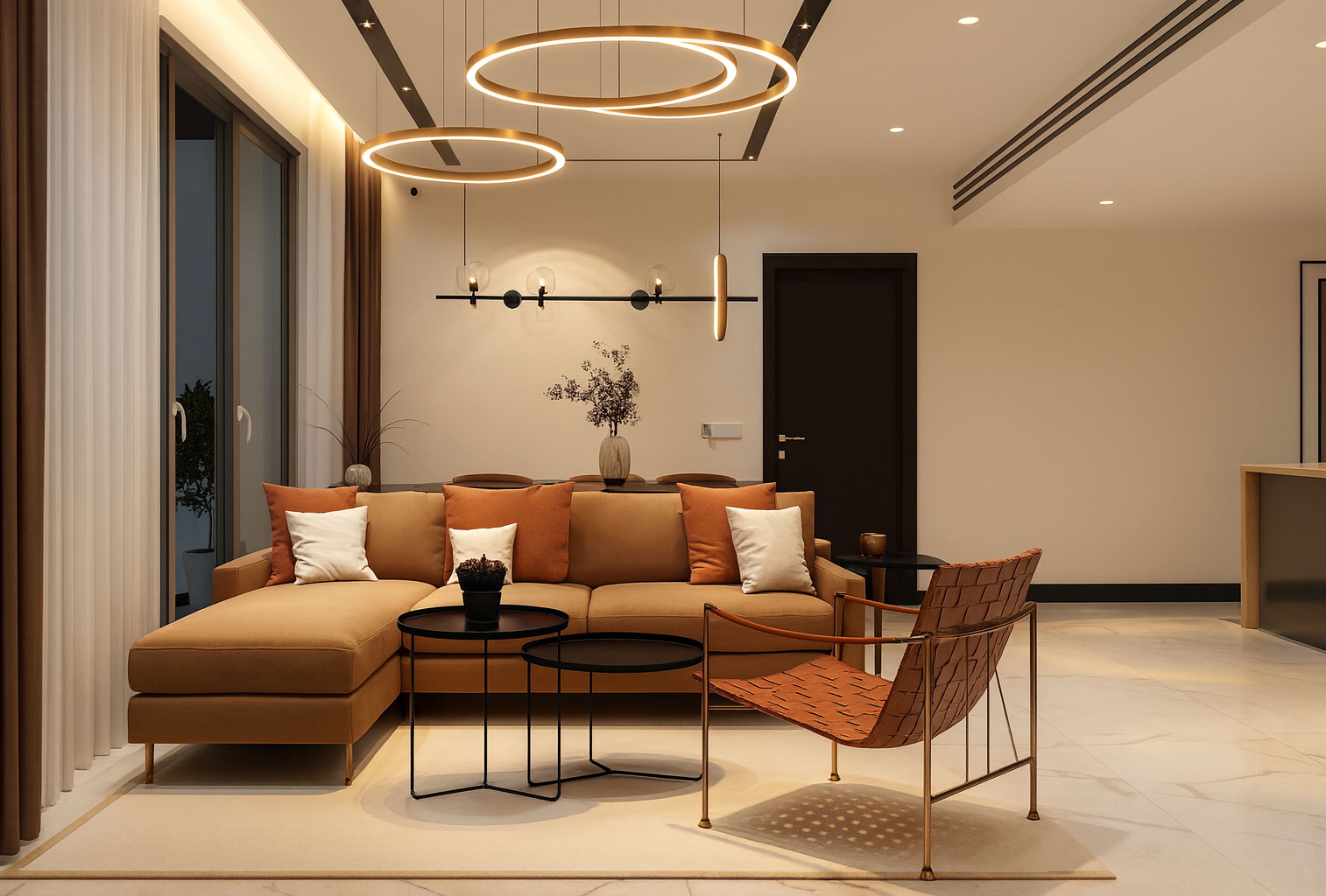 Modern living room in India with smart LED lighting design