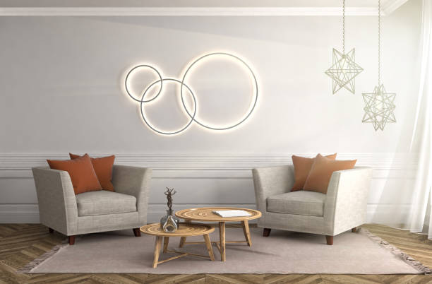 Living room with recessed LED ceiling downlights and cove lighting in India