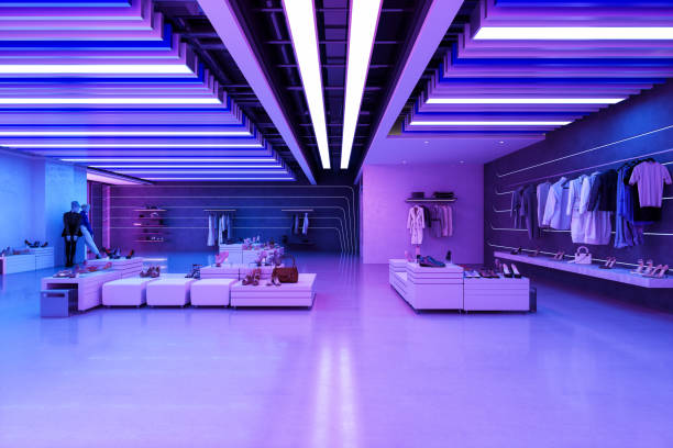 Retail space using RGB lighting for seasonal theme display