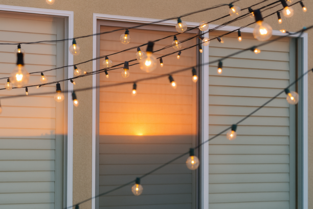 Solar string lights adding ambience to a Mumbai rooftop garden