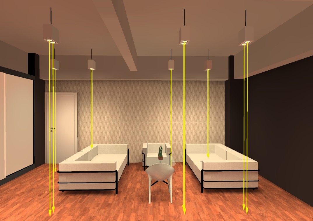 Ambient lighting design in modular kitchen with island focus